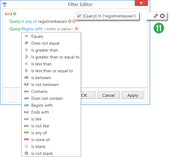 Data Set - Filter Editor